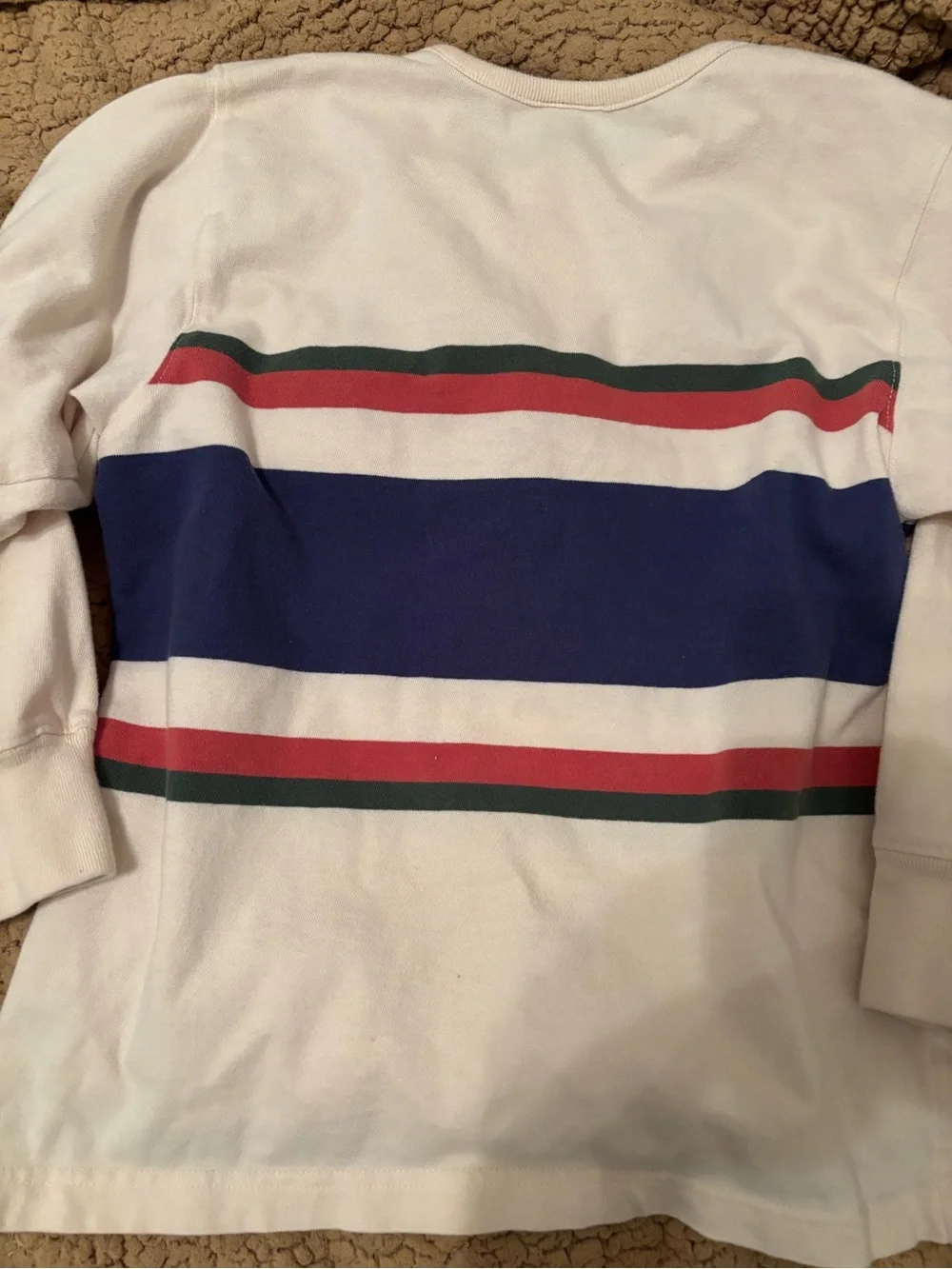 Ralph Lauren Boys Polo Cream Long Sleeve Henley with Red, Green & Blue Stripes S